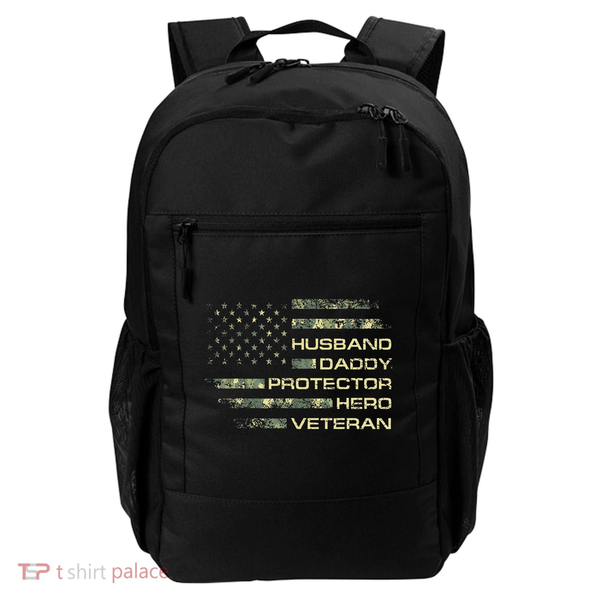 Husband Daddy Protector Hero Veteran Usa Flag Camouflage Dad Backpack