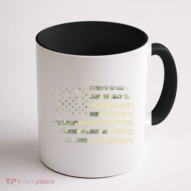 Husband Daddy Protector Hero Veteran Usa Flag Camouflage Dad Coffee Mug back