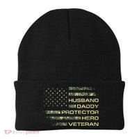 Husband Daddy Protector Hero Veteran Usa Flag Camouflage Dad Beanie thumb 0