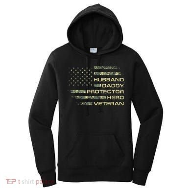 Husband Daddy Protector Hero Veteran Usa Flag Camouflage Dad Women's Hoodie