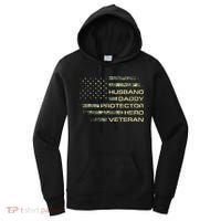 Husband Daddy Protector Hero Veteran Usa Flag Camouflage Dad Women's Hoodie thumb 0