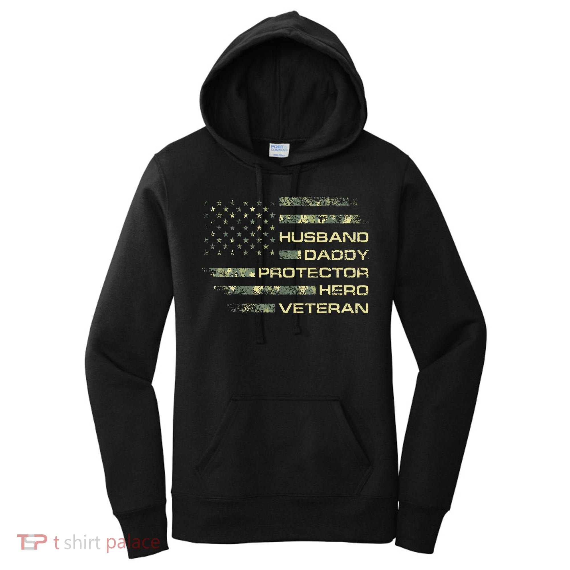 Husband Daddy Protector Hero Veteran Usa Flag Camouflage Dad Women's Hoodie