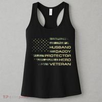 Husband Daddy Protector Hero Veteran Usa Flag Camouflage Dad Women's Tank Top thumb 3