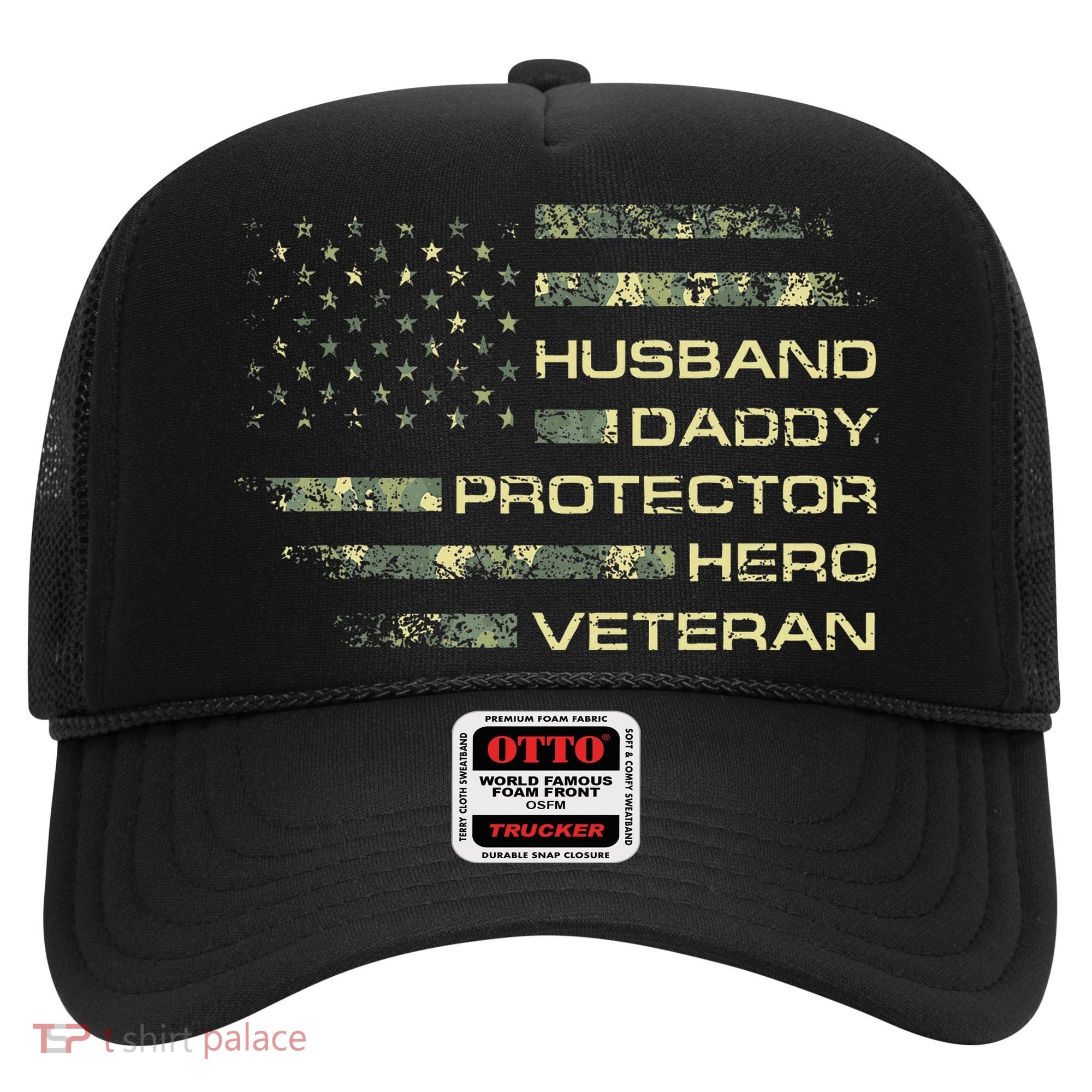 Husband Daddy Protector Hero Veteran Usa Flag Camouflage Dad Hat