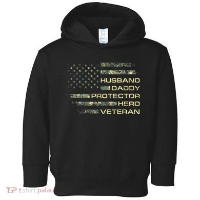 Husband Daddy Protector Hero Veteran Usa Flag Camouflage Dad Toddler Hoodie