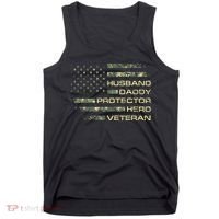 Husband Daddy Protector Hero Veteran Usa Flag Camouflage Dad Tank Top thumb 0