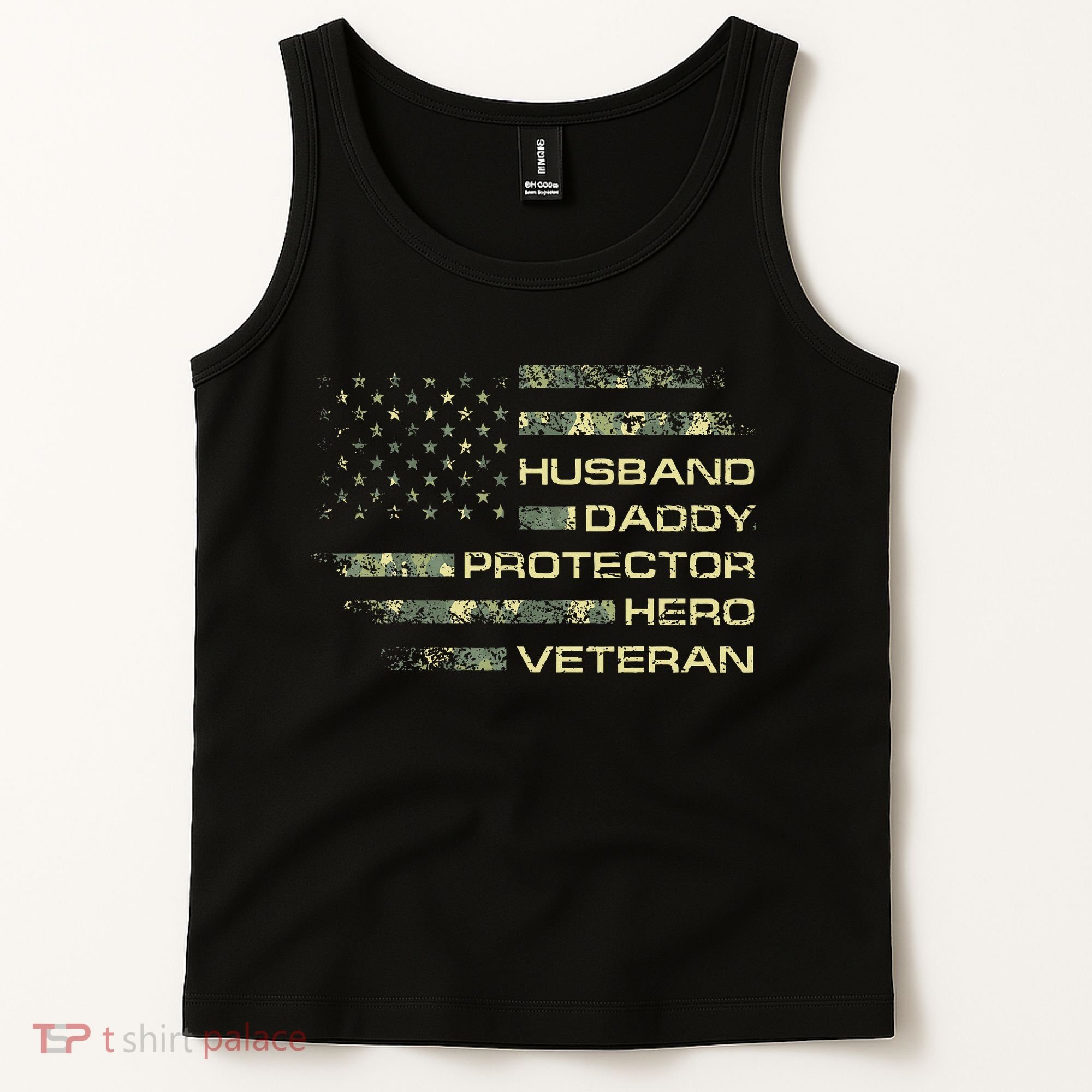 Husband Daddy Protector Hero Veteran Usa Flag Camouflage Dad Tank Top