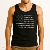 Husband Daddy Protector Hero Veteran Usa Flag Camouflage Dad Tank Top thumb 3