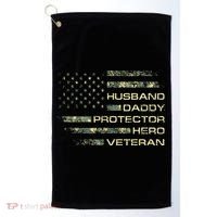 Husband Daddy Protector Hero Veteran Usa Flag Camouflage Dad Golf Towel thumb 0