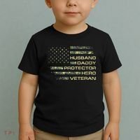 Husband Daddy Protector Hero Veteran Usa Flag Camouflage Dad Toddler T-Shirt thumb 2
