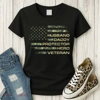 Husband Daddy Protector Hero Veteran Usa Flag Camouflage Dad Women's T-Shirt thumb 3