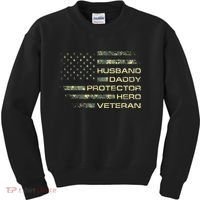 Husband Daddy Protector Hero Veteran Usa Flag Camouflage Dad Kids Sweatshirt thumb 0
