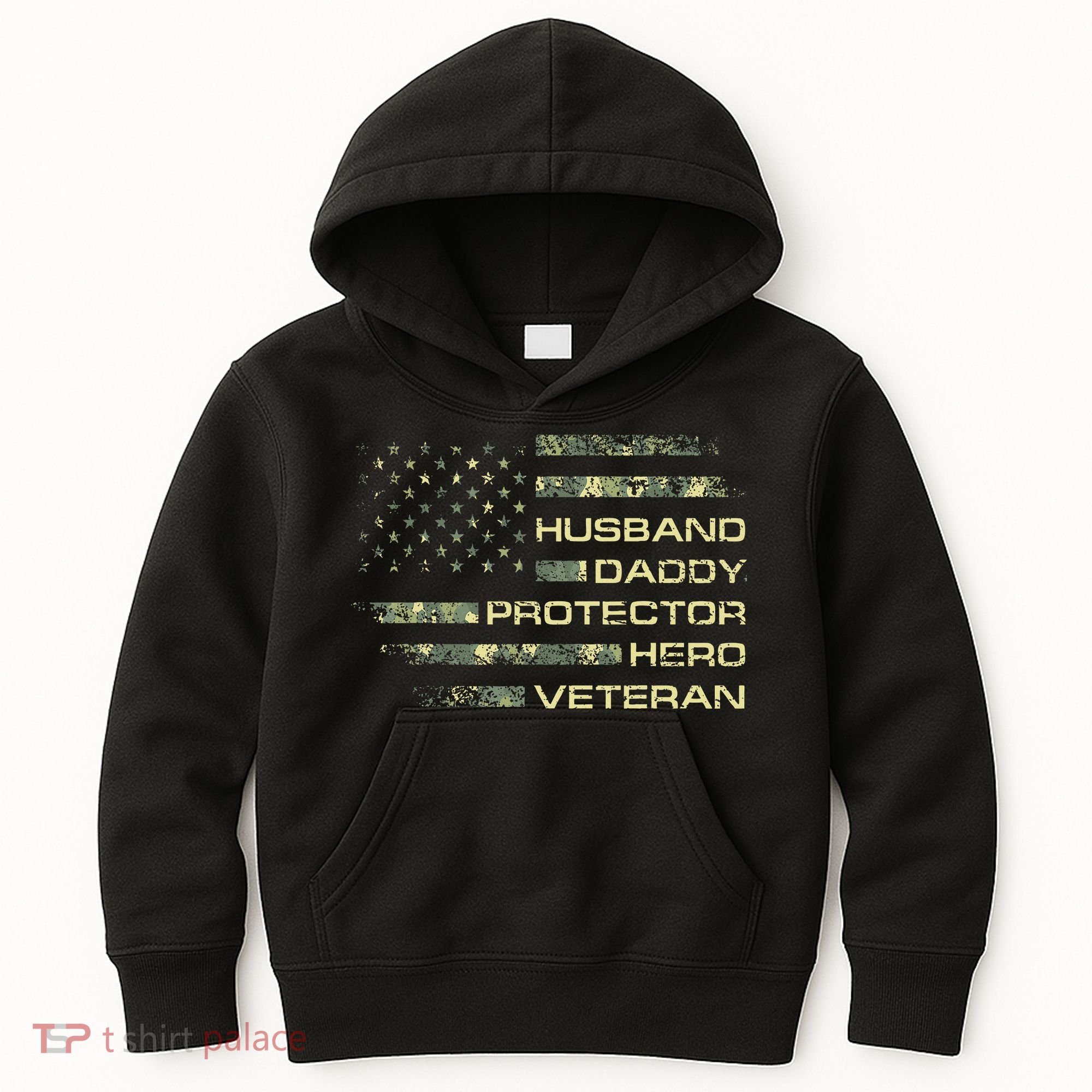 Husband Daddy Protector Hero Veteran Usa Flag Camouflage Dad Kids Hoodie