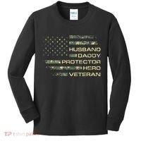 Husband Daddy Protector Hero Veteran Usa Flag Camouflage Dad Kids Long Sleeve Shirt thumb 0