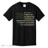 Husband Daddy Protector Hero Veteran Usa Flag Camouflage Dad Kids T-Shirt thumb 0
