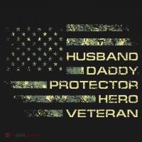 Husband Daddy Protector Hero Veteran Usa Flag Camouflage Dad Kids T-Shirt thumb 4