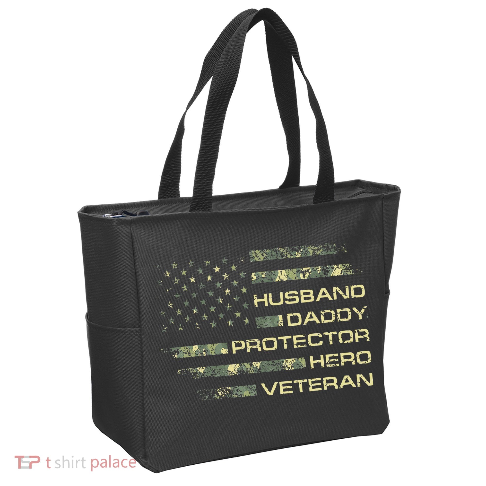 Husband Daddy Protector Hero Veteran Usa Flag Camouflage Dad Tote Bag