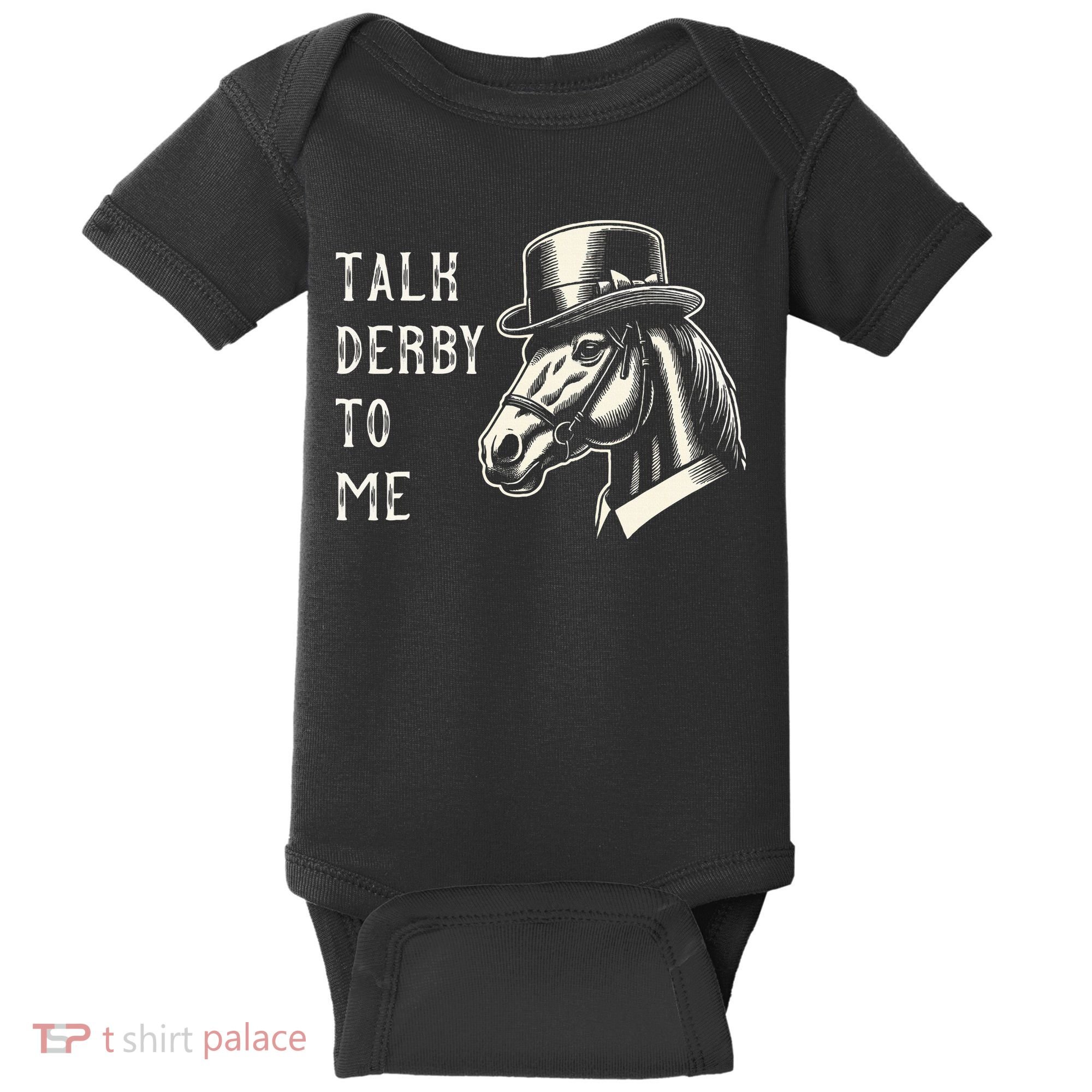 Horse Derby Party Blue Hat Talk Derby To Me Baby Bodysuit