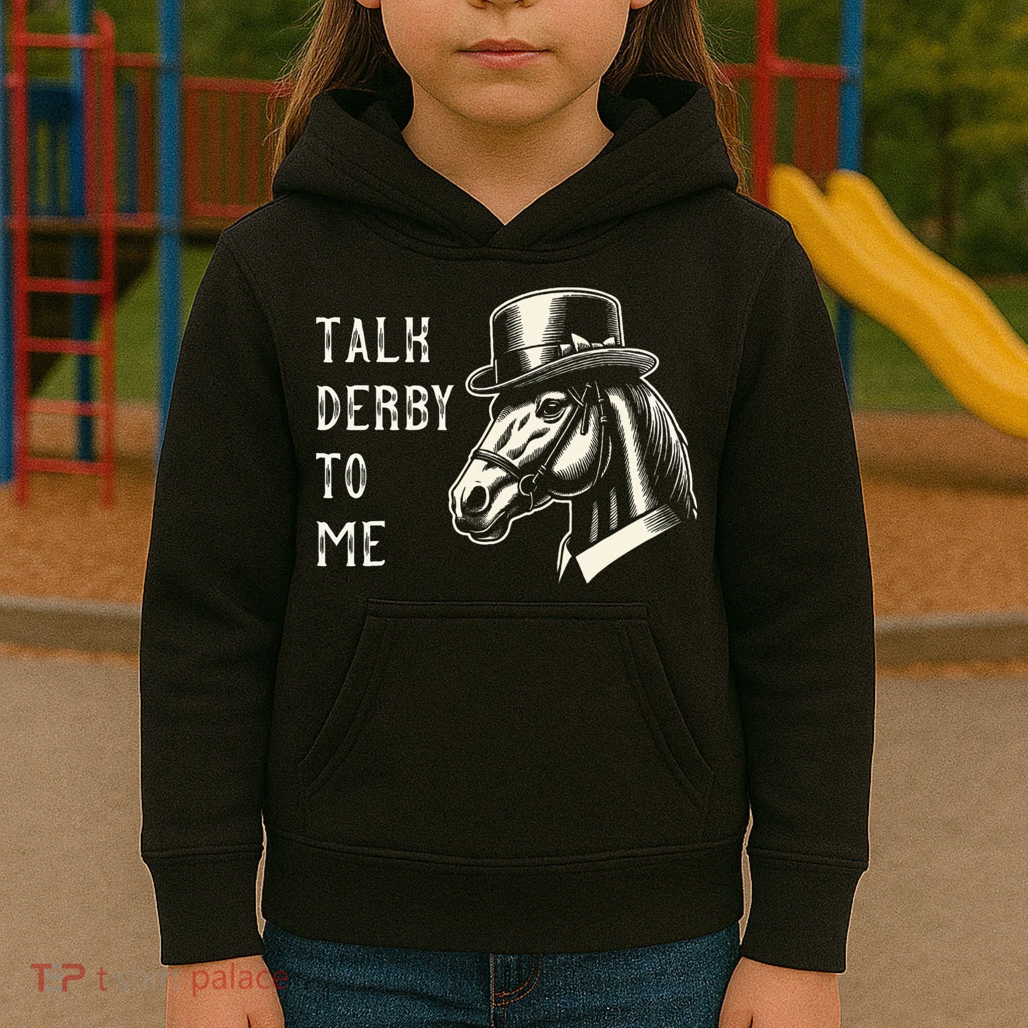 Horse Derby Party Blue Hat Talk Derby To Me Kids Hoodie