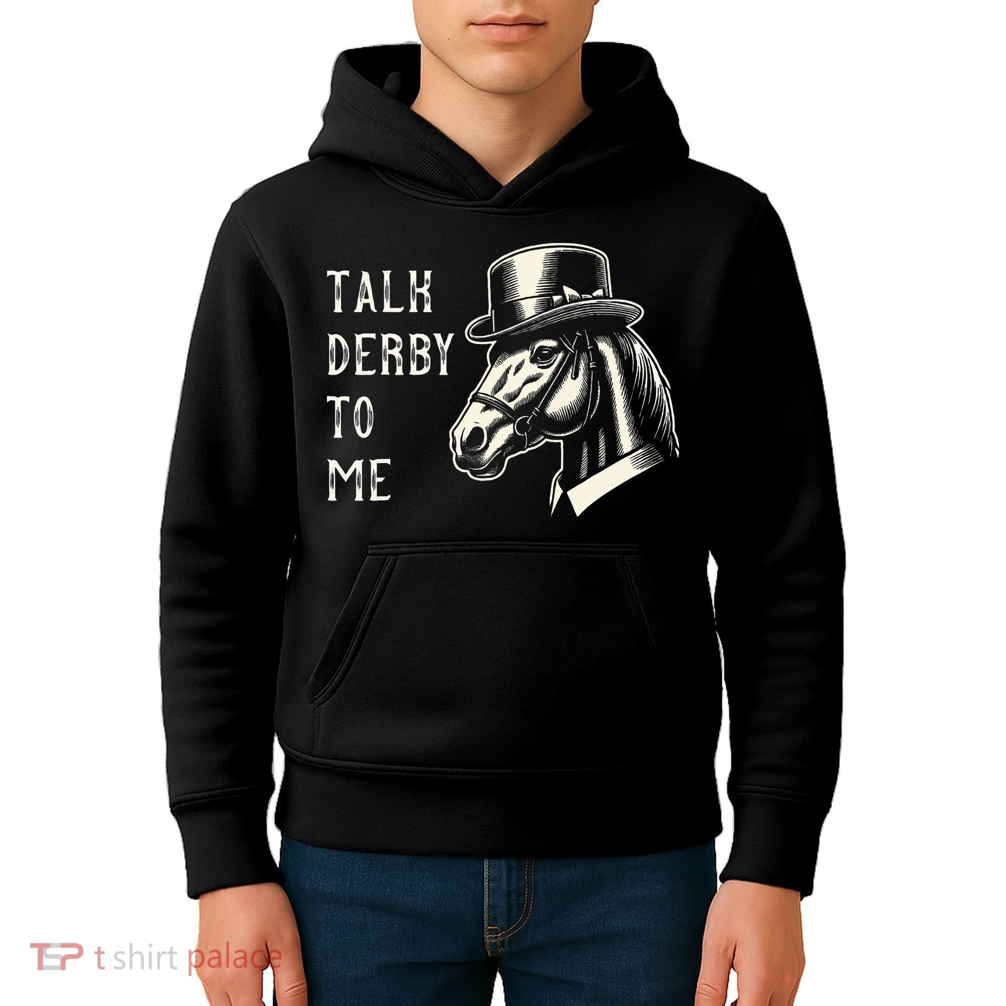 Horse Derby Party Blue Hat Talk Derby To Me Kids Hoodie