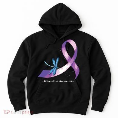 Hippie Dragonfly Purple Ribbon Overdose Awareness Hoodie