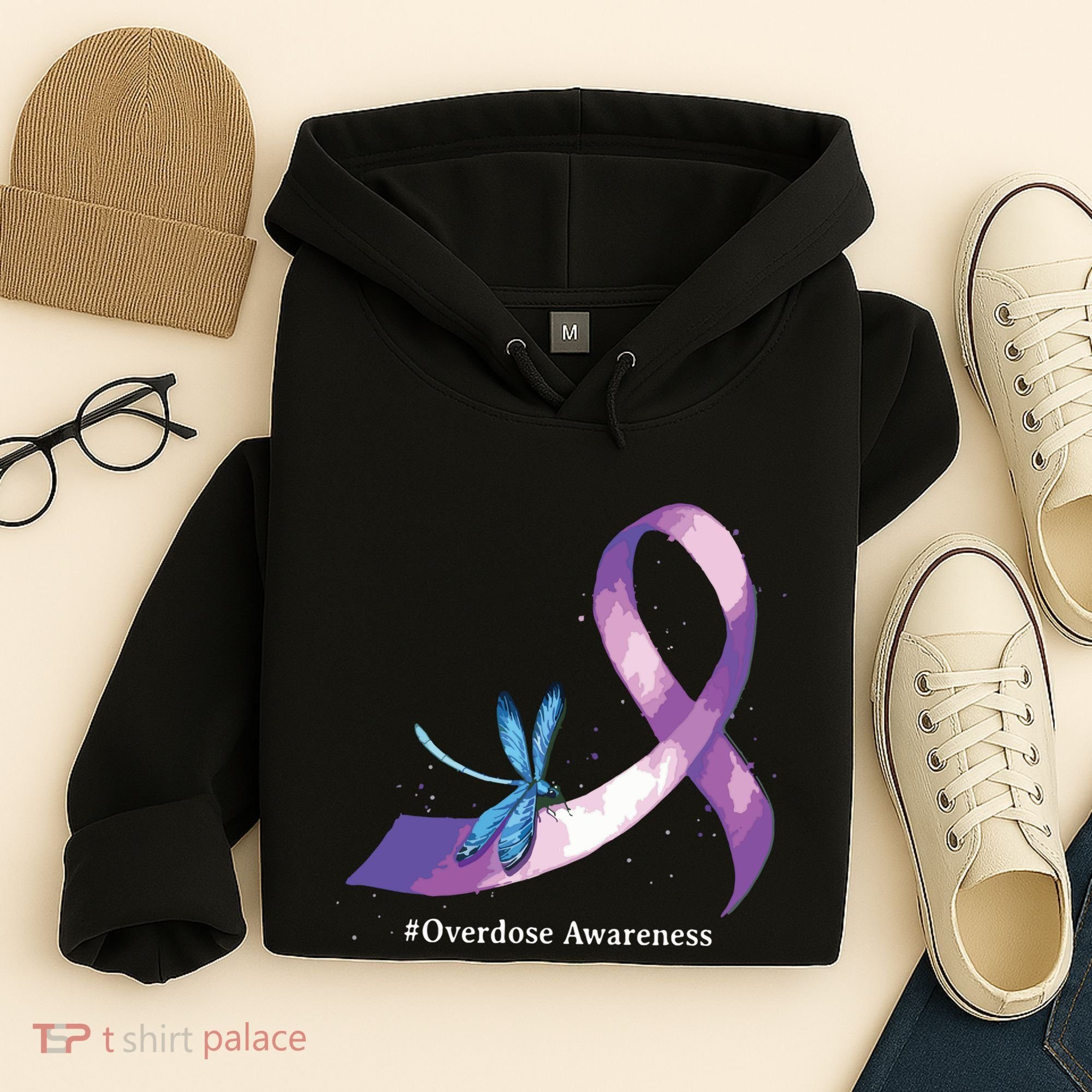 Hippie Dragonfly Purple Ribbon Overdose Awareness Hoodie