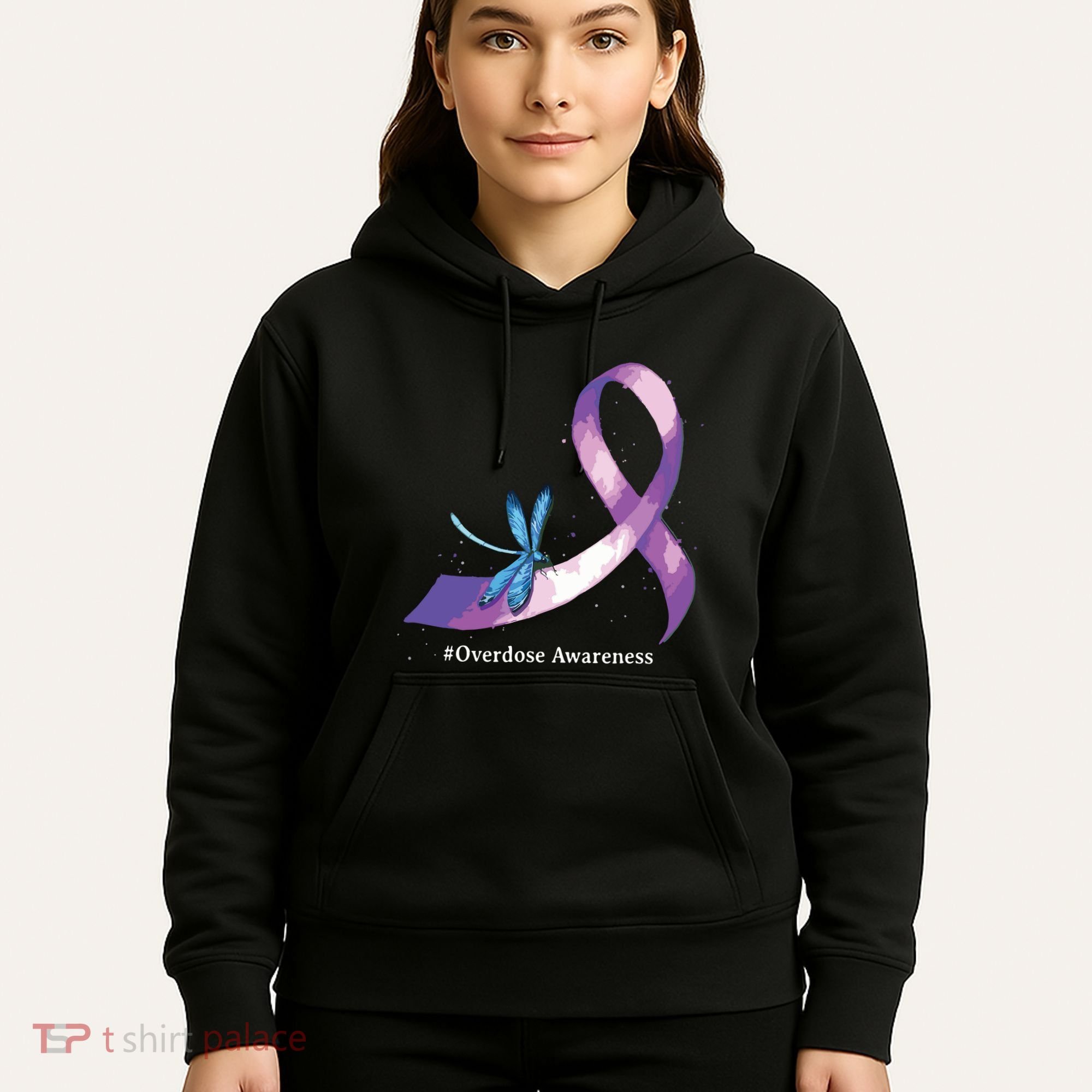 Hippie Dragonfly Purple Ribbon Overdose Awareness Hoodie