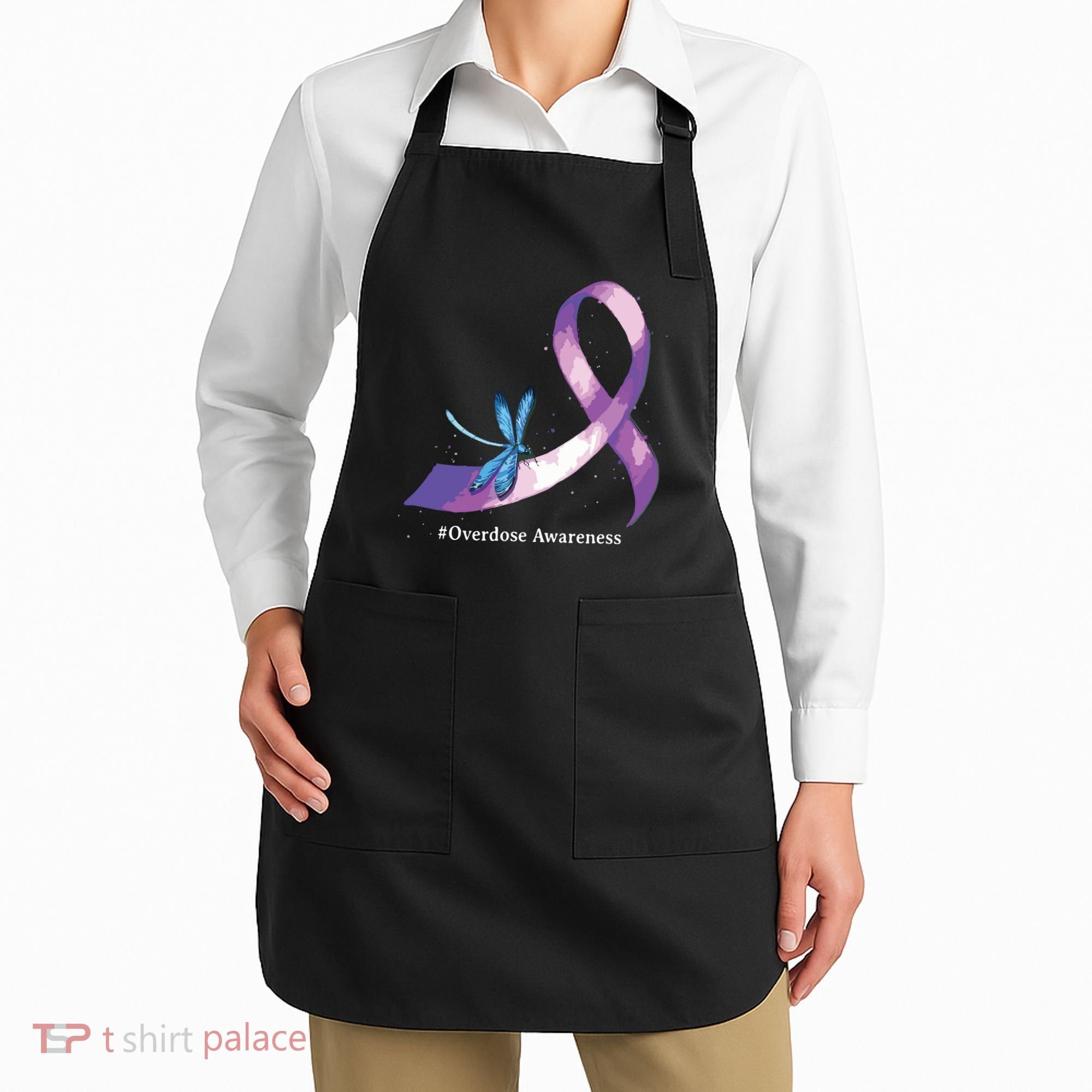 Hippie Dragonfly Purple Ribbon Overdose Awareness Apron