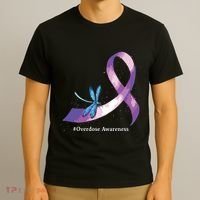 Hippie Dragonfly Purple Ribbon Overdose Awareness T-Shirt thumb 3