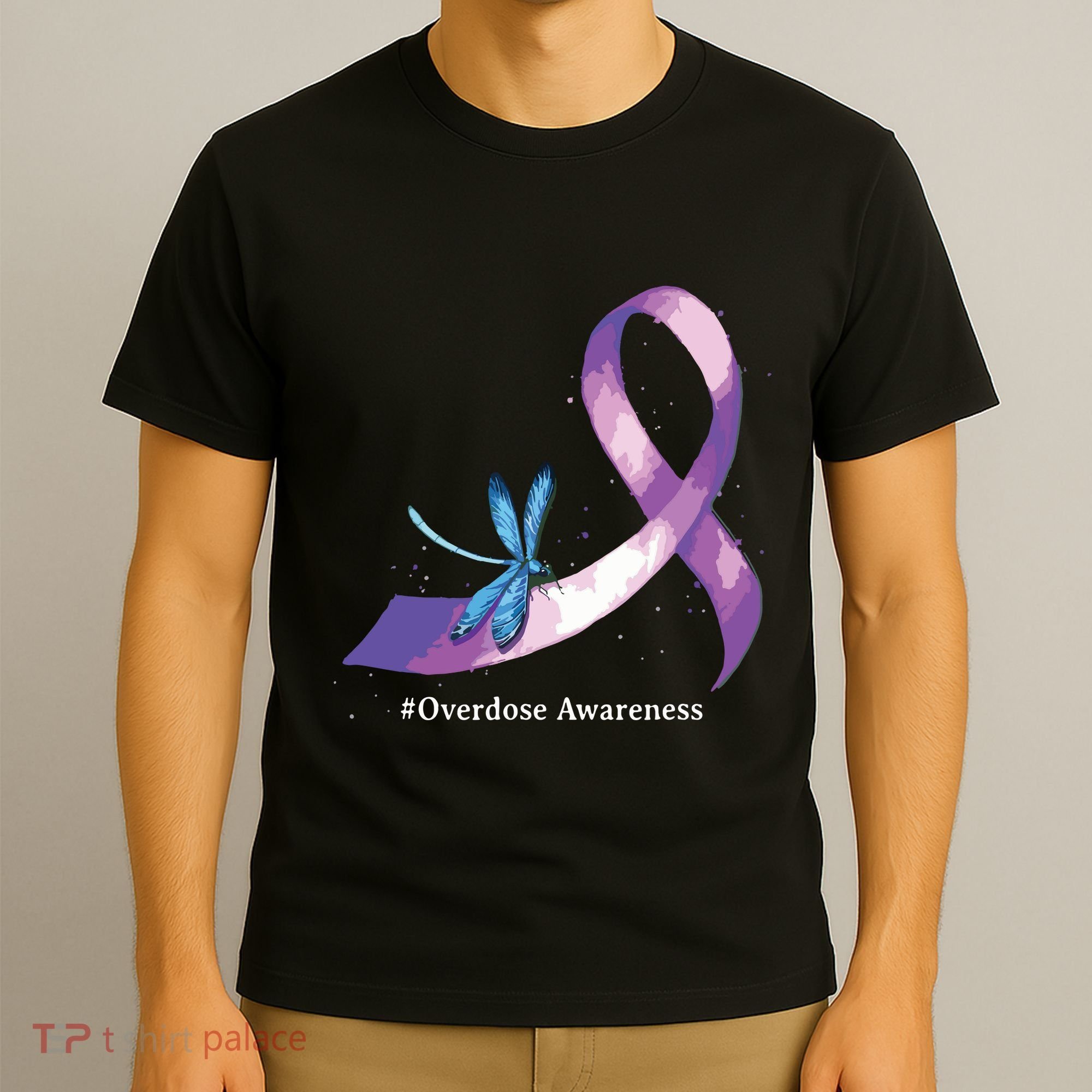 Hippie Dragonfly Purple Ribbon Overdose Awareness T-Shirt