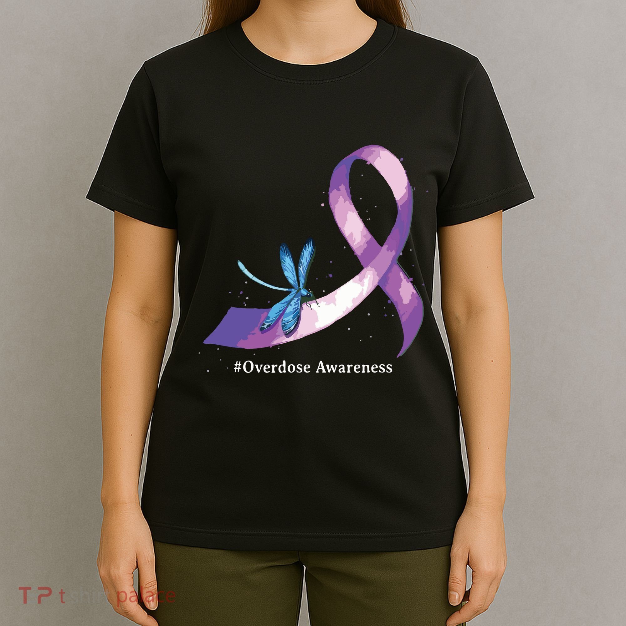 Hippie Dragonfly Purple Ribbon Overdose Awareness T-Shirt