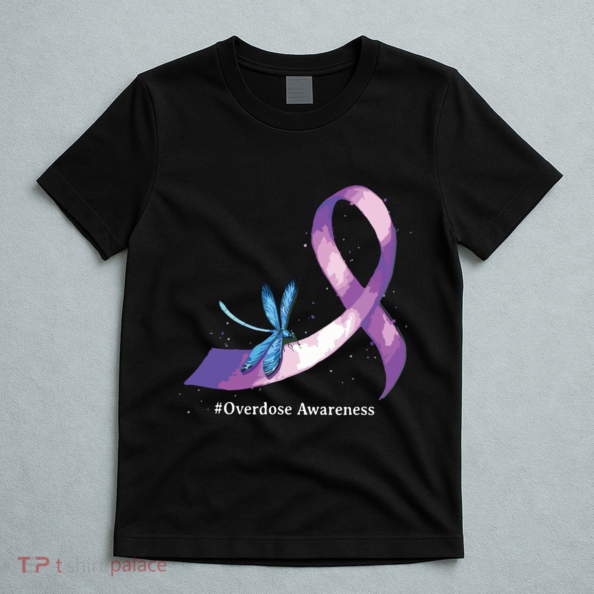 Hippie Dragonfly Purple Ribbon Overdose Awareness T-Shirt