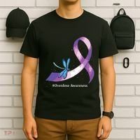 Hippie Dragonfly Purple Ribbon Overdose Awareness T-Shirt thumb 6