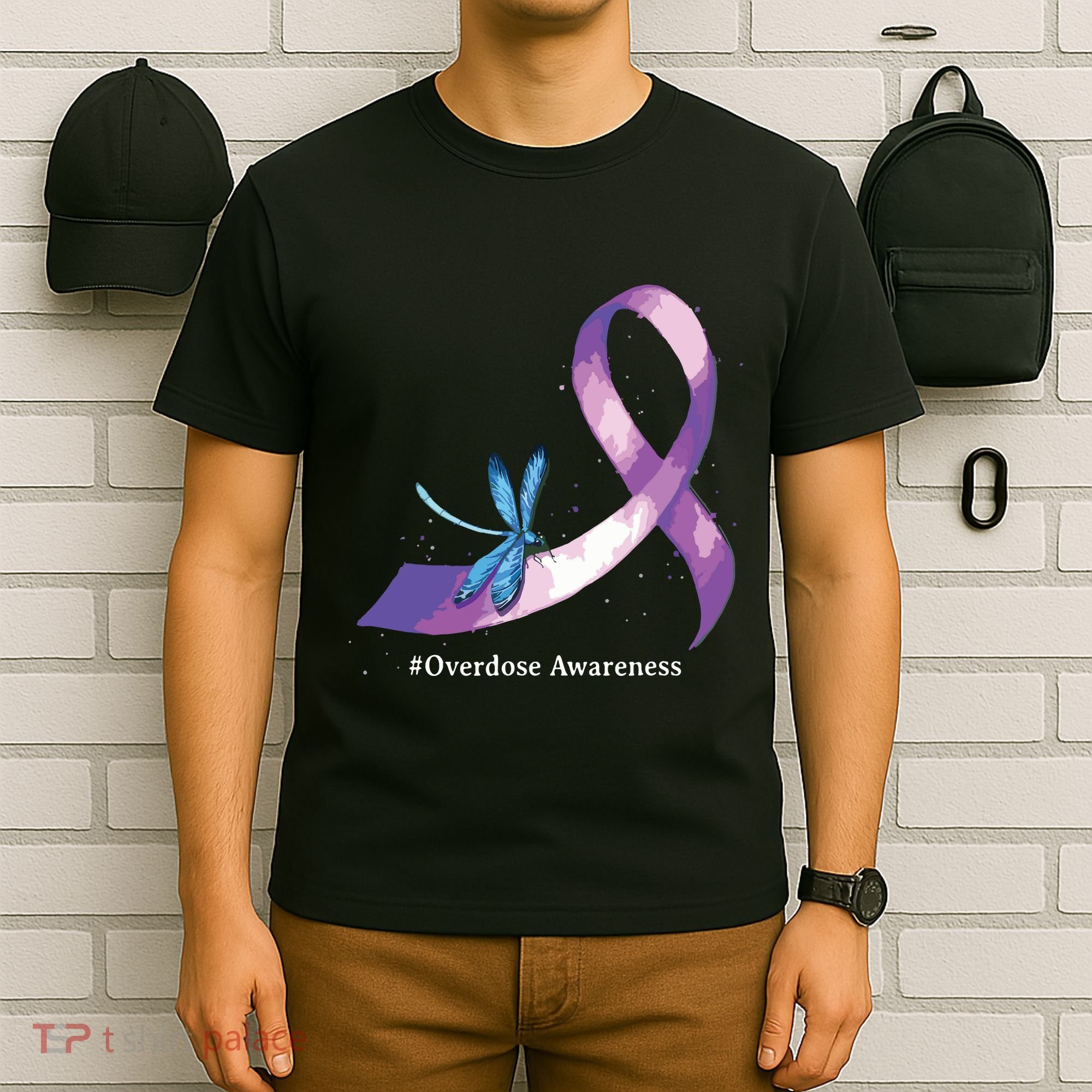 Hippie Dragonfly Purple Ribbon Overdose Awareness T-Shirt