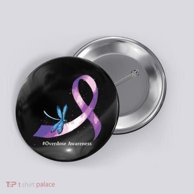 Hippie Dragonfly Purple Ribbon Overdose Awareness Button