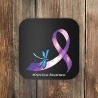 Hippie Dragonfly Purple Ribbon Overdose Awareness Coaster thumb 0