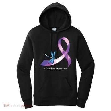 Hippie Dragonfly Purple Ribbon Overdose Awareness Women's Hoodie