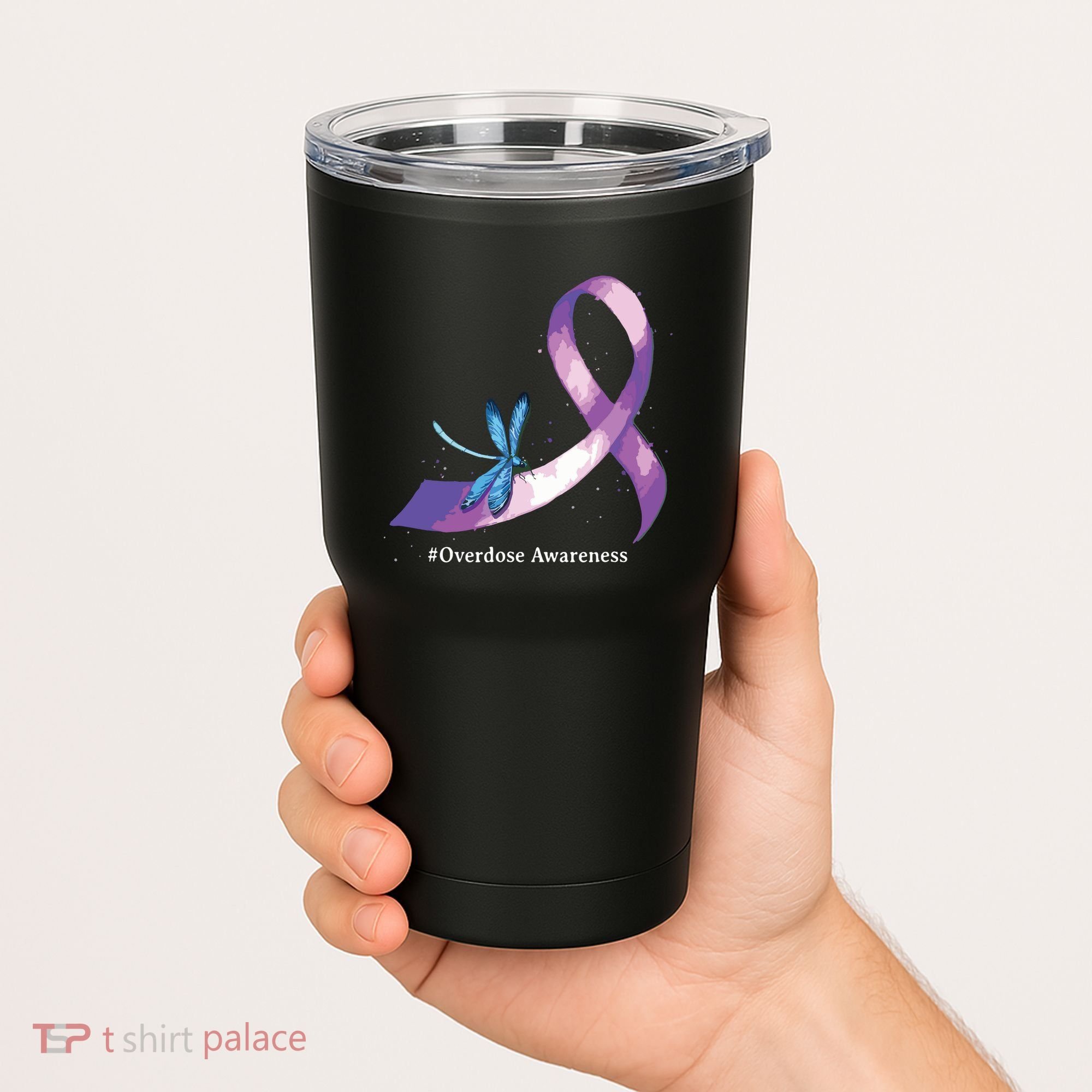 Hippie Dragonfly Purple Ribbon Overdose Awareness Tumbler