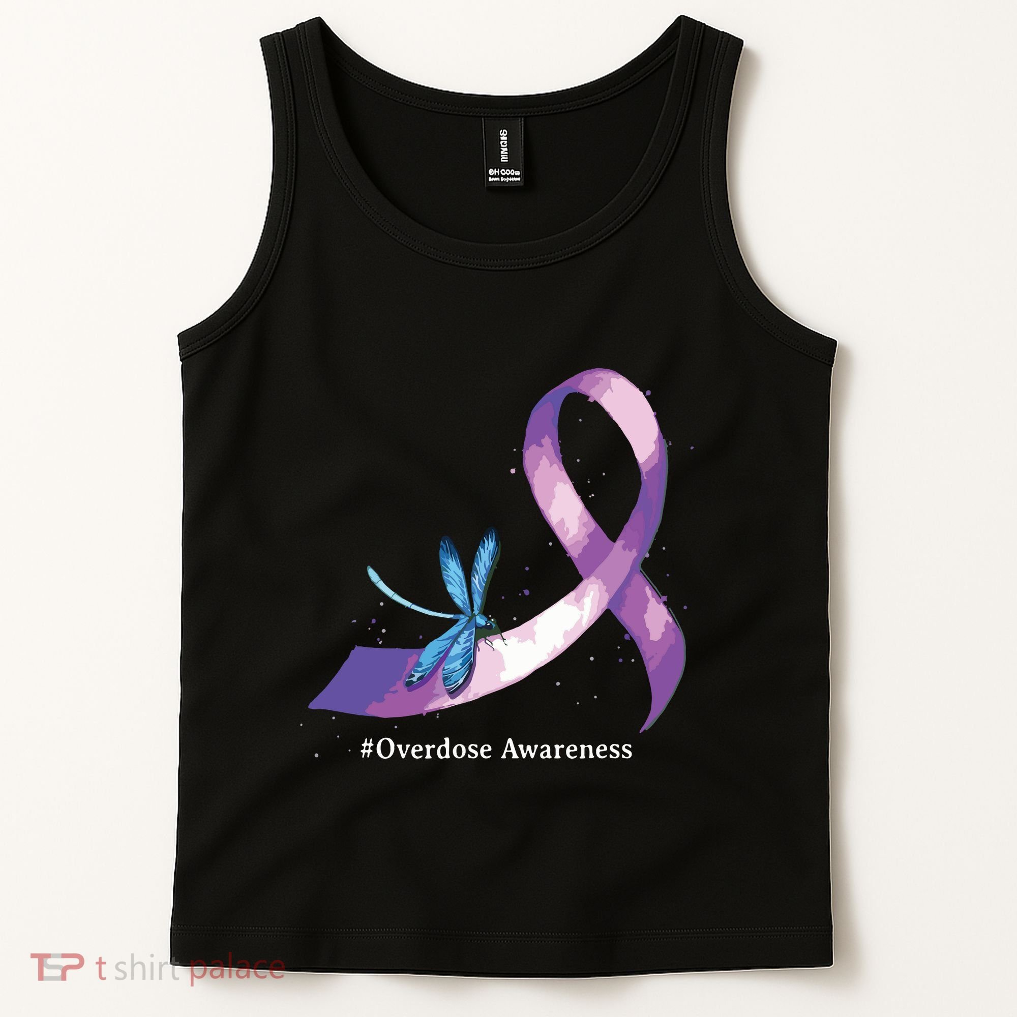 Hippie Dragonfly Purple Ribbon Overdose Awareness Tank Top