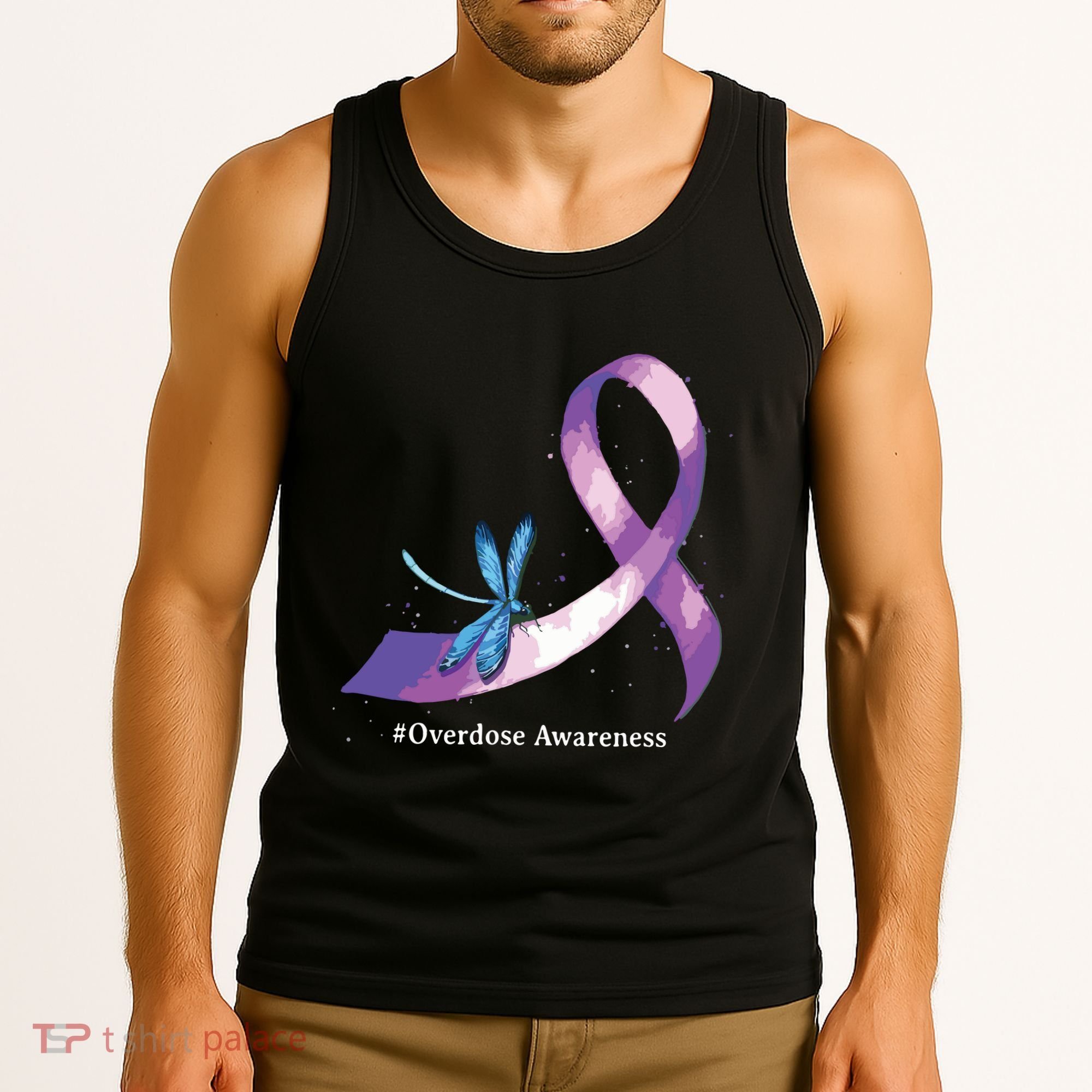 Hippie Dragonfly Purple Ribbon Overdose Awareness Tank Top