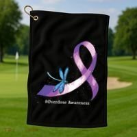 Hippie Dragonfly Purple Ribbon Overdose Awareness Golf Towel thumb 1