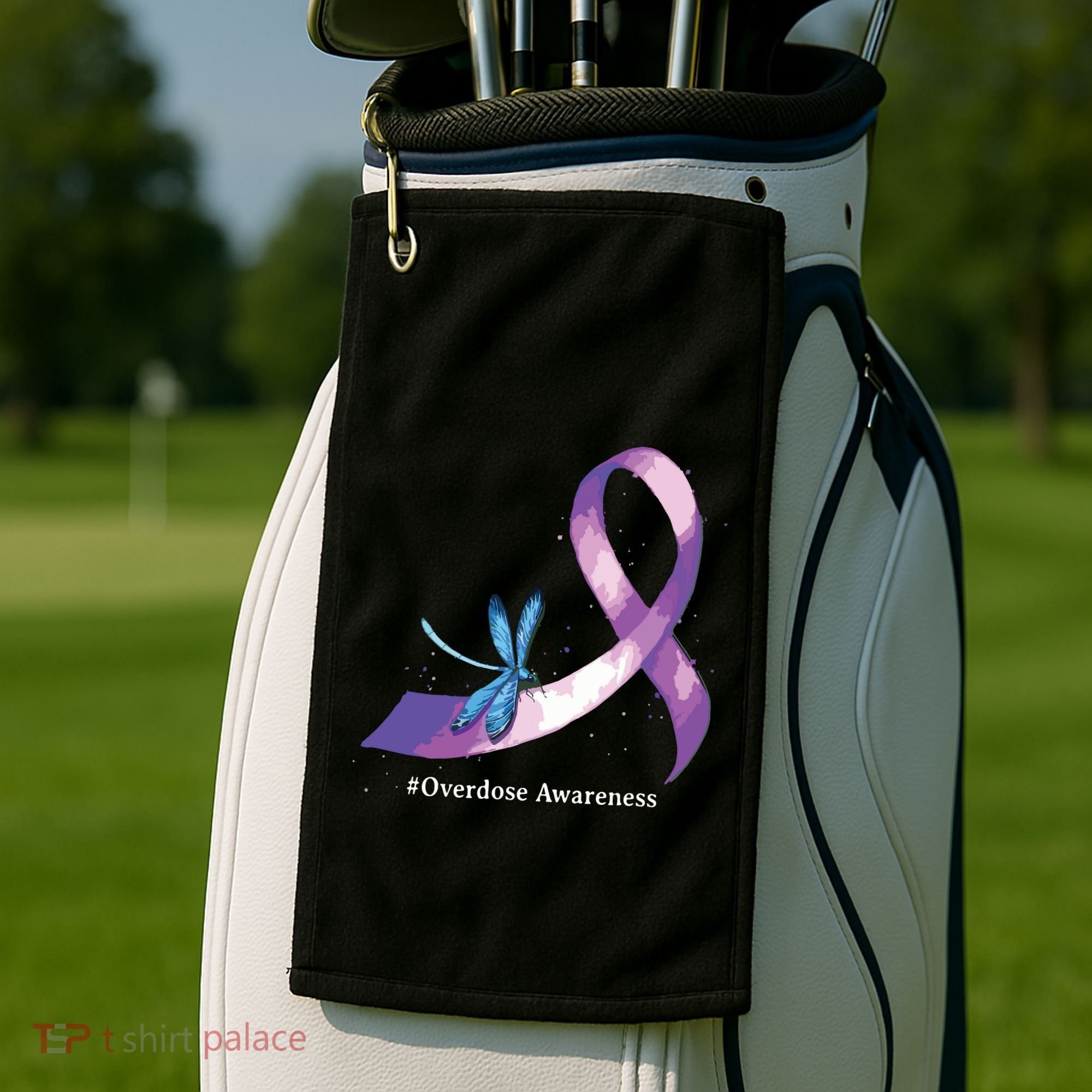 Hippie Dragonfly Purple Ribbon Overdose Awareness Golf Towel