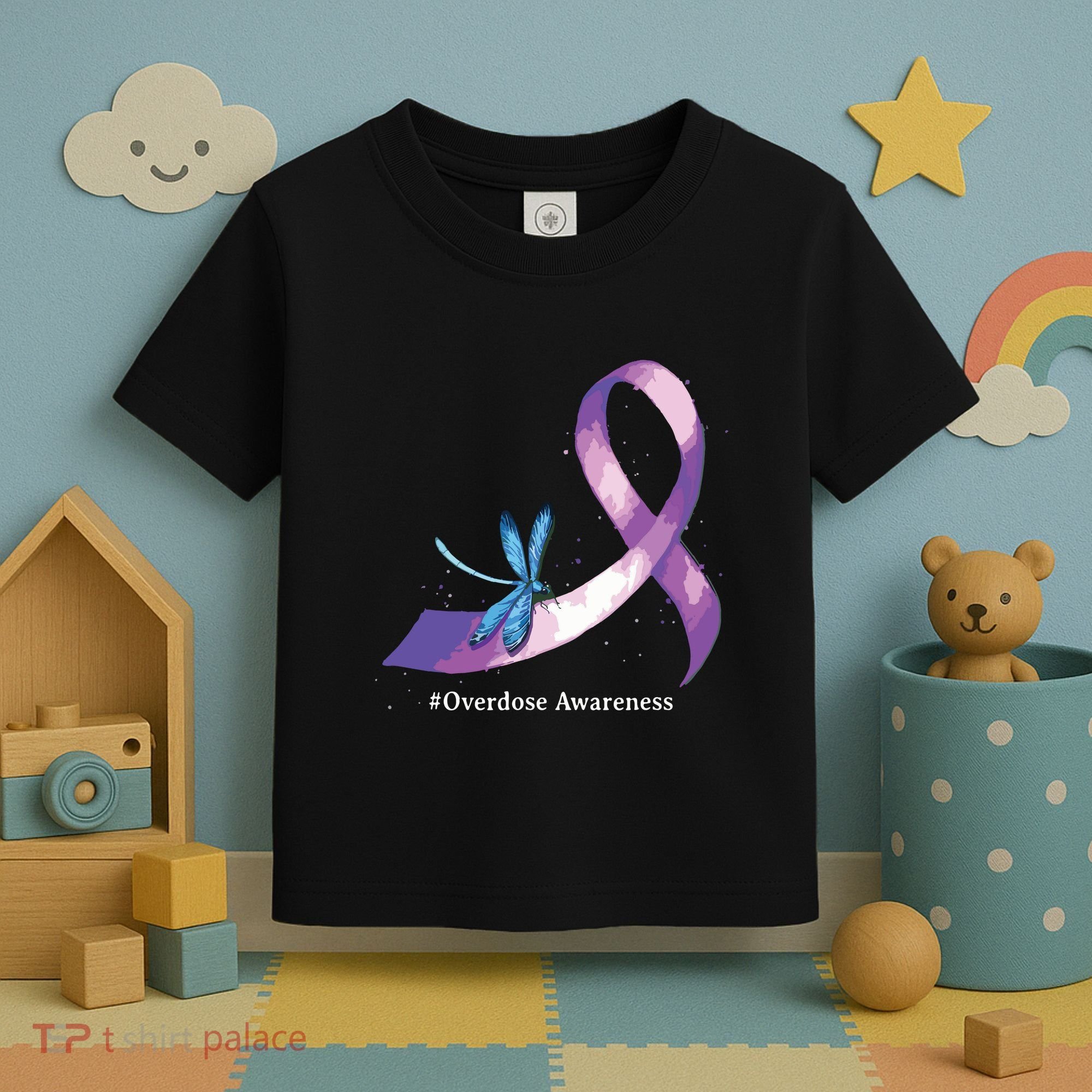 Hippie Dragonfly Purple Ribbon Overdose Awareness Toddler T-Shirt