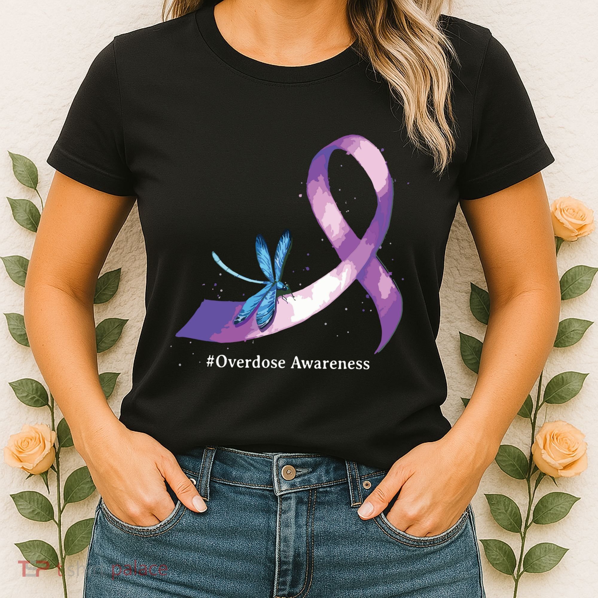 Hippie Dragonfly Purple Ribbon Overdose Awareness Women's T-Shirt