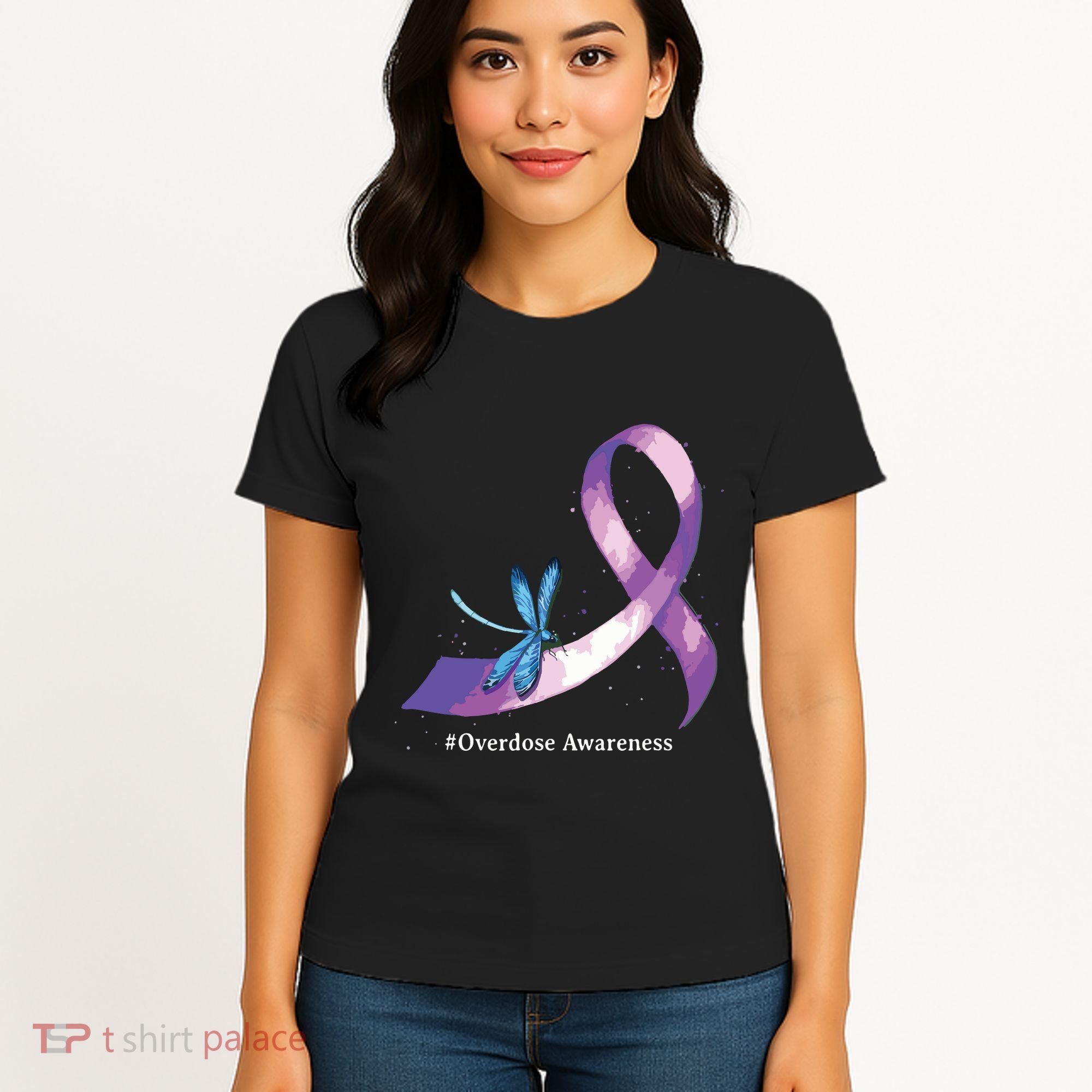 Hippie Dragonfly Purple Ribbon Overdose Awareness Women's T-Shirt