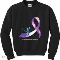 Hippie Dragonfly Purple Ribbon Overdose Awareness Kids Sweatshirt thumb 0