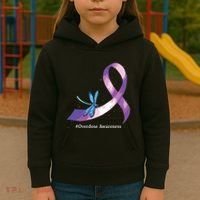 Hippie Dragonfly Purple Ribbon Overdose Awareness Kids Hoodie thumb 3