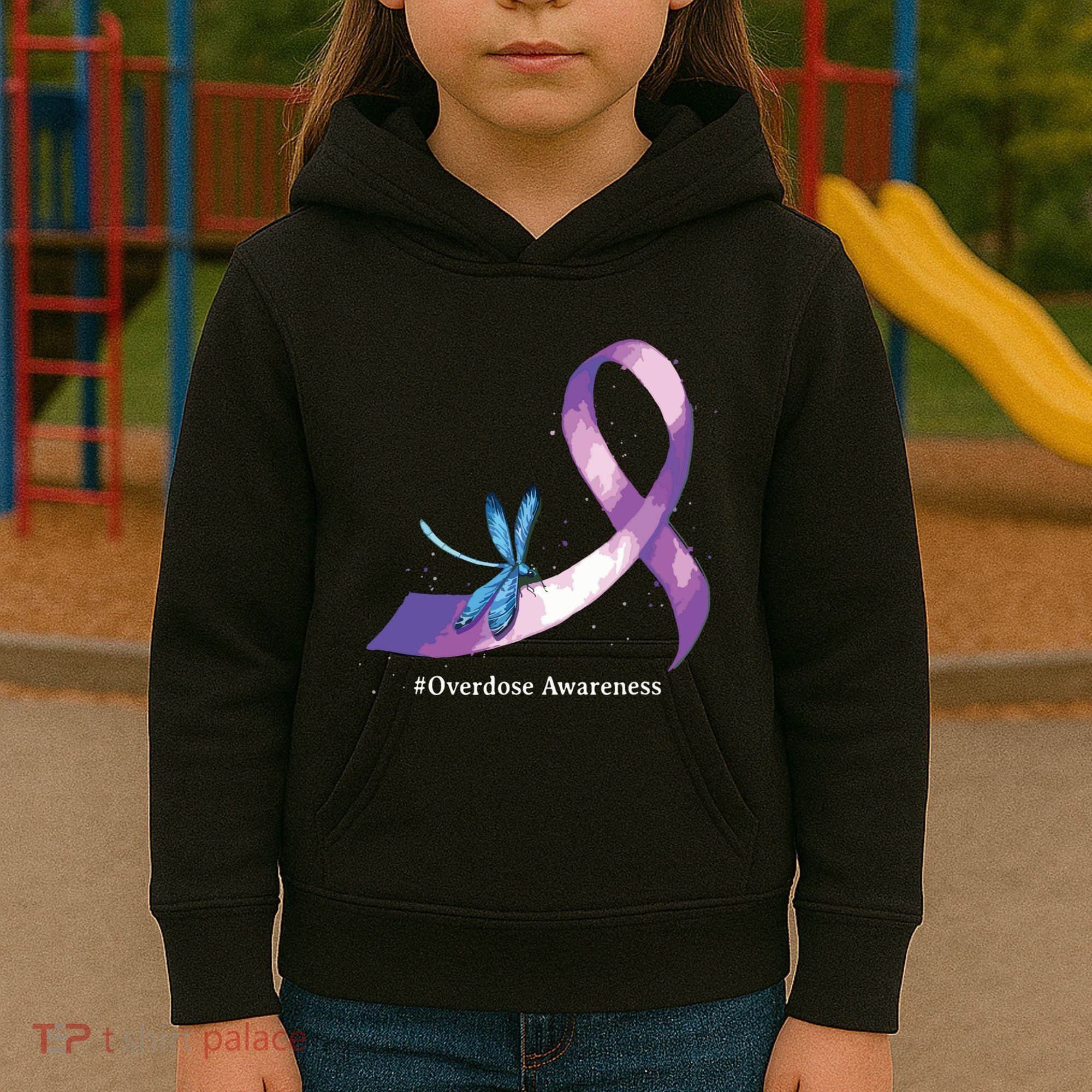 Hippie Dragonfly Purple Ribbon Overdose Awareness Kids Hoodie