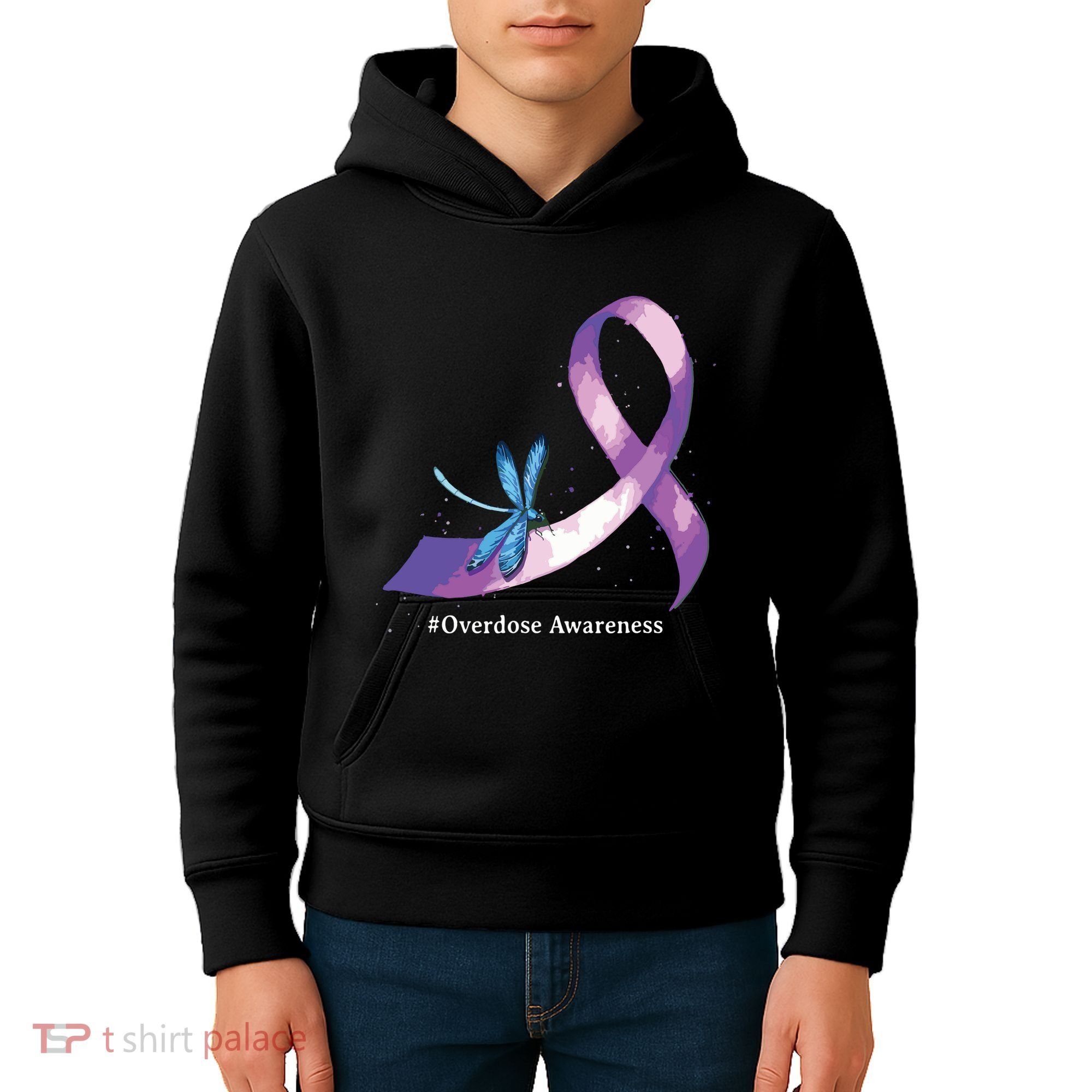 Hippie Dragonfly Purple Ribbon Overdose Awareness Kids Hoodie