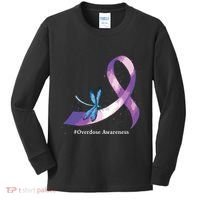Hippie Dragonfly Purple Ribbon Overdose Awareness Kids Long Sleeve Shirt thumb 0